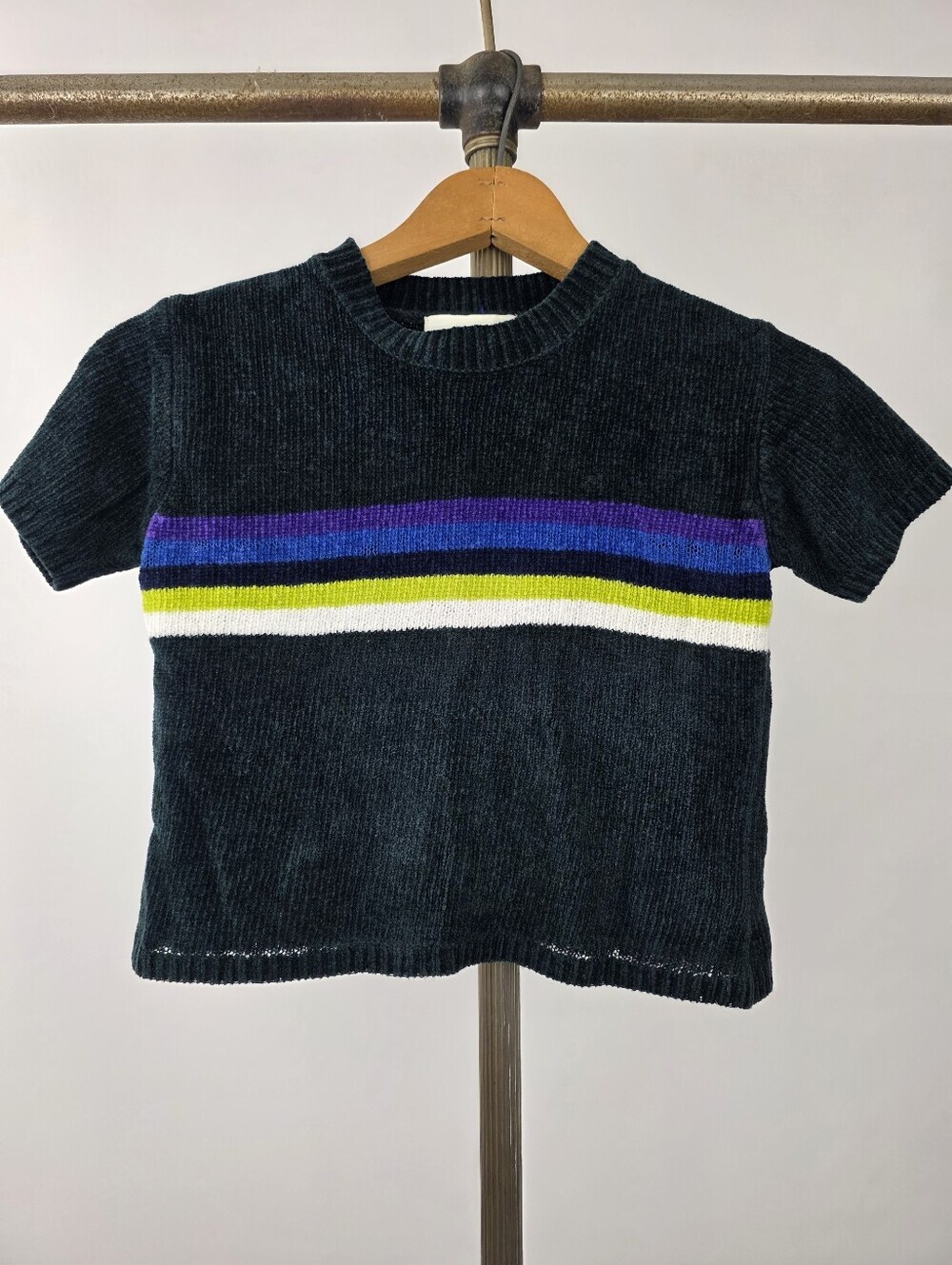 The Limited Vintage 90's Girl's Short Sleeve Soft Ribbed Striped Acrylic Sweater